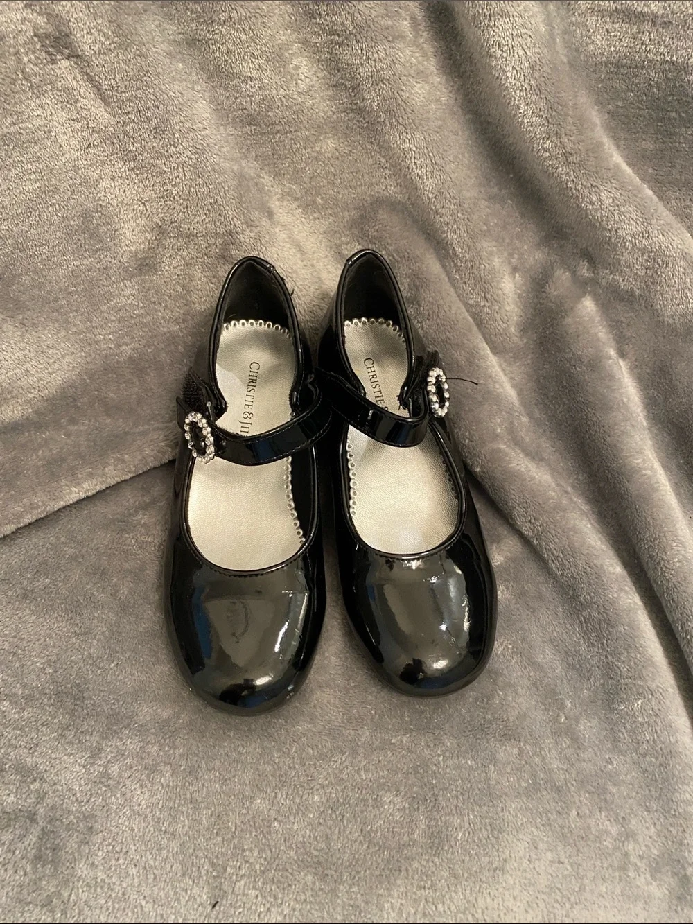 Christie & Joe Girls' Black Patent Mary Jane with Rhinestone Buckle